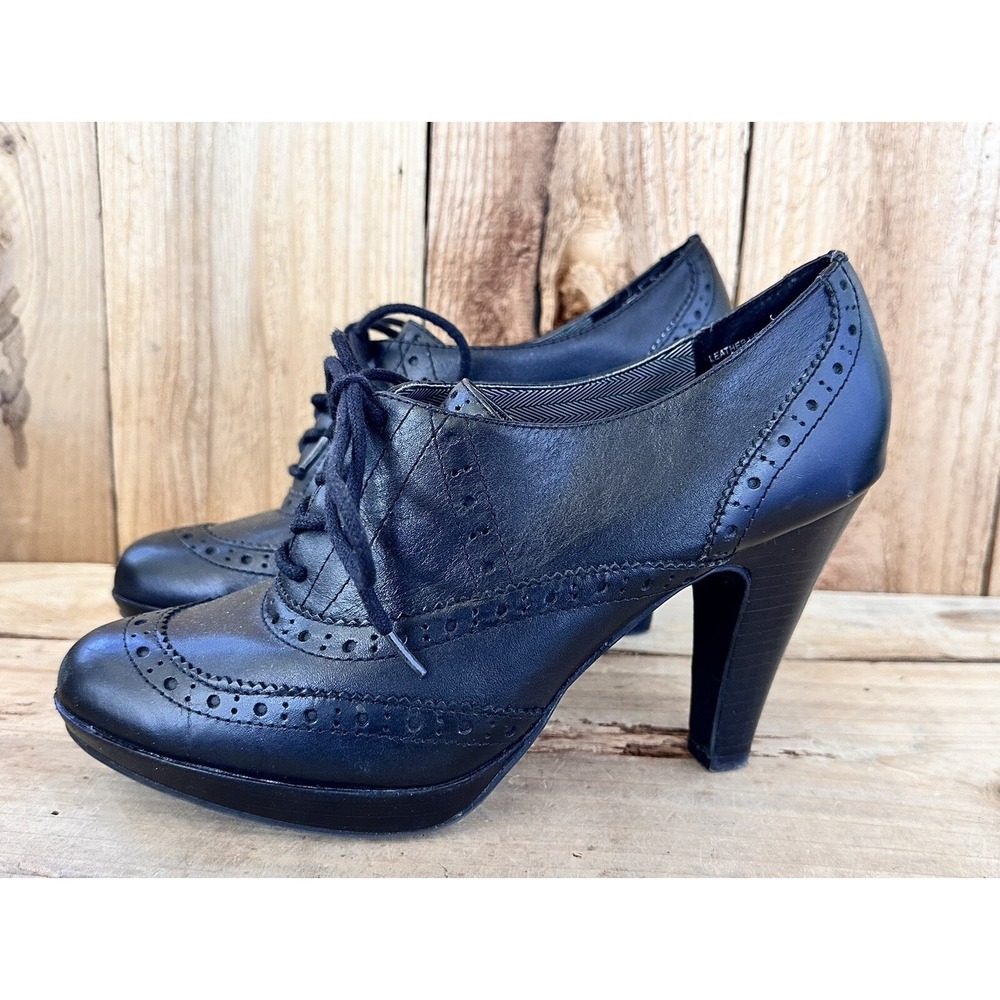 Tribeca Kenneth Cole Heels Black Retro‎ Leather Sz 8 Dark Academia